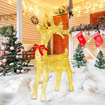 Рождественское украшение в виде оленей с подсветкой и красными бантами для сада на крыльце 1М