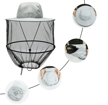 ШЛЯПА С МОСКИТНОЙ СЕТКОЙ, СЕРЫЙ ПОЛИЭСТЕР, РЕГУЛИРУЕМАЯ ДЛЯ КЕМПИНГА