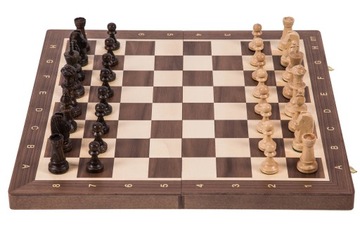 OUTLET — Деревянный набор шахмат ТУРНИР № 5 — маркетри DAB/JAWOR — 48 x 48 см