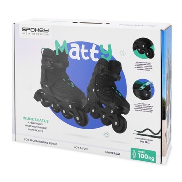 Регулируемые роликовые коньки Spokey MATTY TIE-DYE, размеры 39–42.