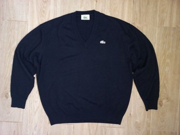 Lacoste ___ męski sweter V-neck navy blue wool acrylic ___ L