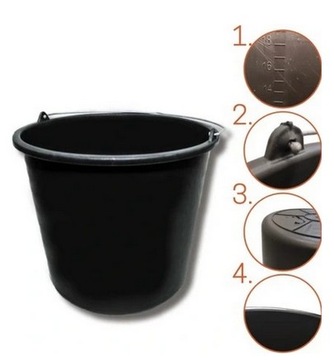 WIADRO BUDOWLANE 12L WIADRA PLASTIKOWE GOSPODARCZE Z LEJKIEM CZARNE MOCNE