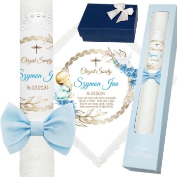BIAŁA SZATKA I ŚWIECA DO CHRZTU CHRZEST IMIĘ ZESTAW PUDEŁEK