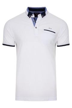 KOSZULKA MĘSKA POLO BIAŁA BAWEŁNA Z KIESZONKĄ: XL