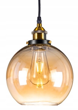 Lampa wisząca Szklana złoty bursztyn kula E27 25cm