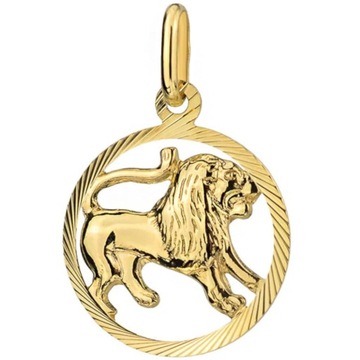 Złota zawieszka znak zodiaku lew w kole pr.585