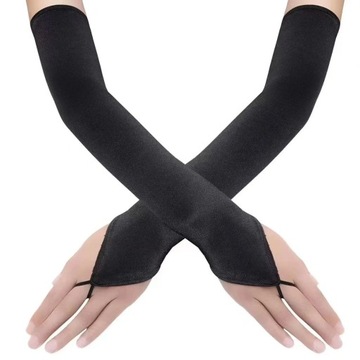 Fashion New Retro Solid Women Satin Hook Finger Long Fingerless Gloves