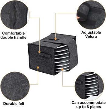 SZARA SKŁADANA FILCOWA TORBA DO PRZECHOWYWANIA NACZYŃ TALERZY