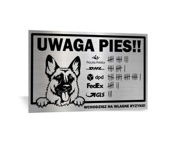 Tabliczka ALUMINIOWA UWAGA PIES WSZYSTKIE RASY