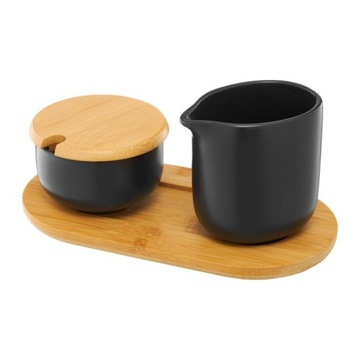 KOMPLET CUKIERNICA MLECZNIK NA PODSTAWIE BAMBUSOWEJ CZARNE NATURAL AMBITION