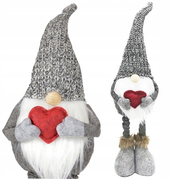 ФИГУРКА гнома Рождественский гном СЕРАЯ СКАНДИНАВСКАЯ ШЛЯПА С СЕРДЦЕМ СТОЯЩАЯ
