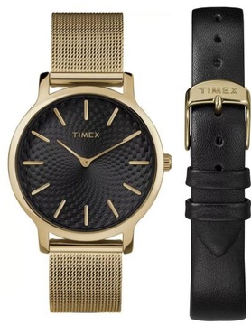 Damski zegarek Timex złoty bransoleta mesh + pasek