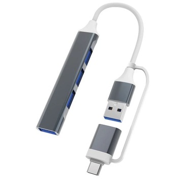 ALUMINIOWY HUB ROZGAŁĘZIACZ USB 3 - 4 PORTY USB-A/C Z ADAPTEREM - SMARTFON