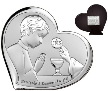 Srebrny Obrazek Serce I Komunia Chłopiec + Grawer
