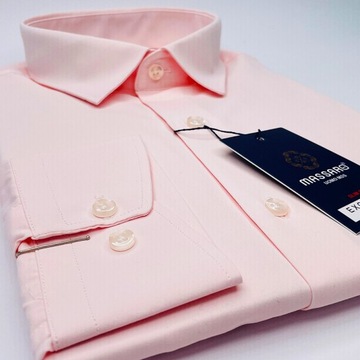 Elegancka wizytowa gładka różowa PREMIUM koszula męska z lycrą SLIM-FIT