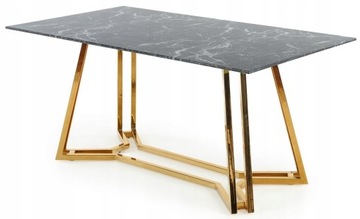 Stół KONAMI 160x90, Marmur Czarny Złote Akcenty, Elegancki, HALMAR