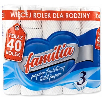 PAPIER TOALETOWY FAMILIA BIAŁY 3 WARSTWY 40 ROLEK SPRAWDZONA JAKOŚĆ