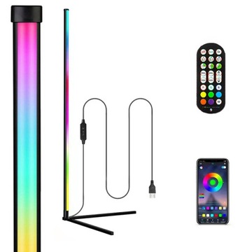 LAMPA NAROŻNA PODŁOGOWA STOJĄCA LED RGB 126CM + PILOT I APLIKACJA