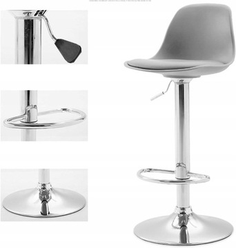 Hoker stołek barowy fryzjerski regulowany krzesło siedzisko LOFT szare