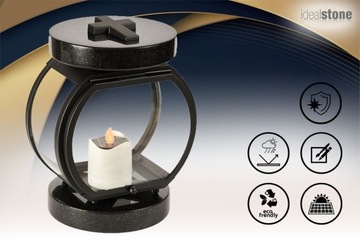 Круглый надгробный фонарь черного цвета, сталь + гранит.