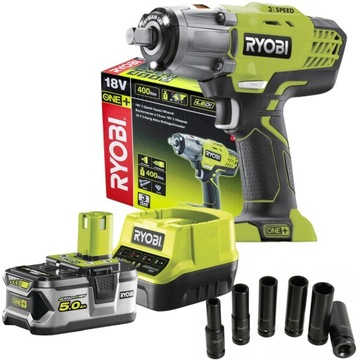 RYOBI УДАРНЫЙ КЛЮЧ ONE+ 18 В R18IW3-0 400 НМ 5AH + 6 ДЛИННЫХ НАСАДОК GEKO
