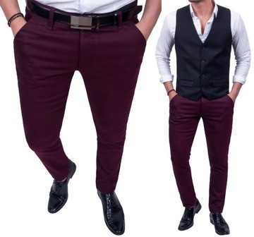 Spodnie eleganckie męskie bordowe w kratę - 38