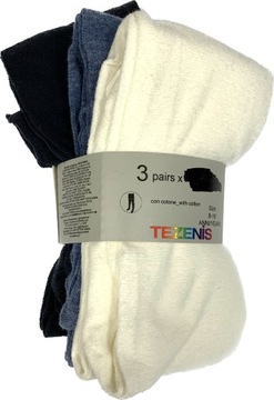 TEZENIS rajstopy 3 PARY kryjące BAWEŁNA ecru niebieskie granat 132-138 cm