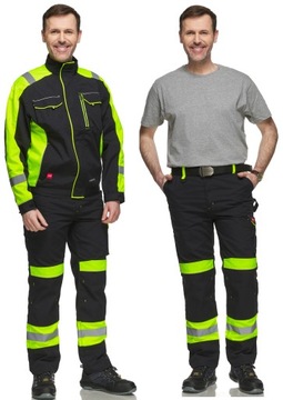 Mocne ubranie robocze ochronne czarne z odblaskami bluza+spodnie do pasa 60