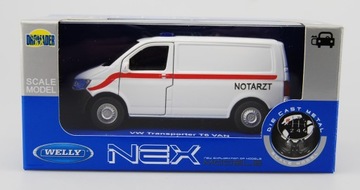 WELLY VW VOLKSWAGEN TRANSPORTER T6 ФУРГОН EMERGENCY NOTARZT 1:34 НОВЫЙ МЕТАЛЛ