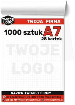 BLOCZKI reklamowe A7 z NADRUKIEM Notesiki NOTESY Firmowe LOGO 1000 sztuk
