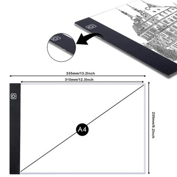 PODŚWIETLANA TABLICA DESKA KREŚLARSKA KALKA A4 LED USB