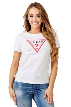 GUESS Biały t-shirt damski z trójkątnym logo XS