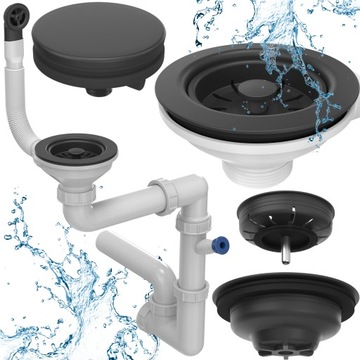 SYFON do ZLEWU jednokomorowego oszczedzajacy miejsce czarny PRZYSCIENNY 2w1