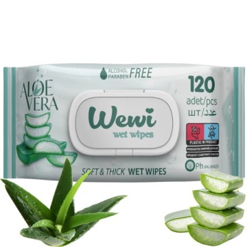 Серветки Вологі Wewi Aloe Vera Ніжні Без Спирту Алое 120 шт.
