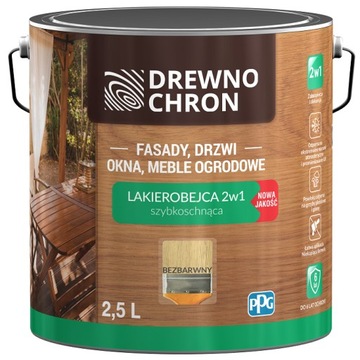 Drewnochron Lakierobejca do drewna 2w1 satyna bezbarwny 2,5l