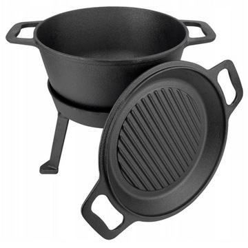 KOCIOŁEK ŻELIWNY 5L 3W1 Z POKRYWĄ GRILLOWĄ CZARNY
