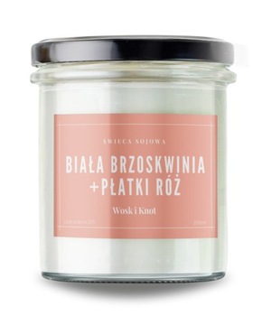 Świeca sojowa BIAŁA BRZOSKWINIA I PŁATKI RÓŻ ekologiczna prezent