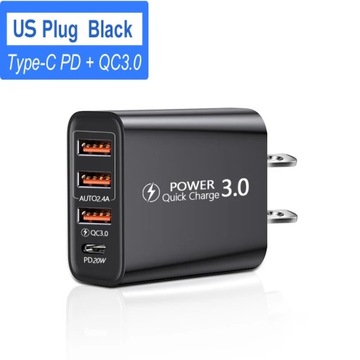 Szybka ładowarka 60 W typu C, wiele 4 portów, ładowarka USB do telefonu komórkowego QC 3.0