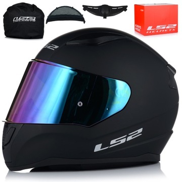 KASK MOTOCYKLOWY LS2 FF353 RAPID II CZARNY MATT ZESTAW + TĘCZOWA SZYBA