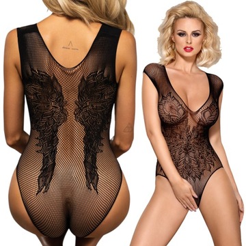 Obsessive B112 Seksowne Body Damskie z Siateczki z Dziurką XL/XXL Czarne