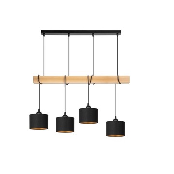 LAMPA WISZĄCA BELKA DREWNIANA ABAŻUR TKANINA LED