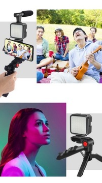 Набор для видеоблога, светодиодная лампа, микрофон, держатель, штатив, пульт дистанционного управления.