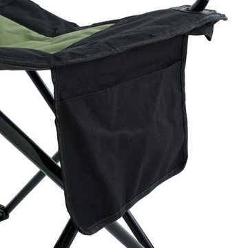 Черно-зеленое складное рыболовное кресло с контейнером для туристического стаканчика