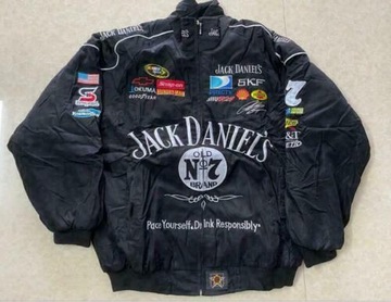 Kurtka Spring Jack Daniels Motorcycle Racing, haftowana, wyściełana bawełną