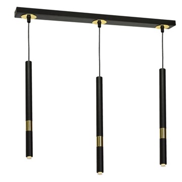 LAMPA SUFITOWA WISZĄCA REFLEKTORKI ŻYRANDOL TUBA SOPEL CZARNA/ZŁOTA