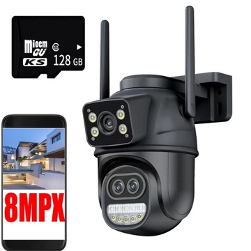 Potrójna Kamera IP Zewnętrzna OBROTOWA 8Mp 8x Zoom WiFi ICSEE Śledzenie 3w1