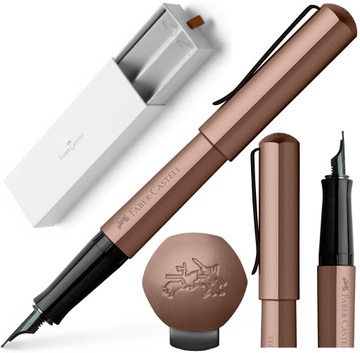 FABER-CASTELL Pióro wieczne eleganckie w ETUI Hexo BRĄZOWE stalówka F