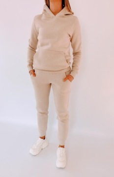 S01G БЕЖЕВЫЙ ТЕПЛЫЙ СПОРТИВНЫЙ КОСТЮМ С КЕНГУРУ L