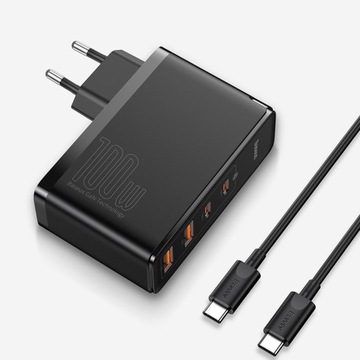 МОЩНОЕ СЕТЕВОЕ ЗАРЯДНОЕ УСТРОЙСТВО BASEUS 2 БЛОКА ПИТАНИЯ USB USB-C QC 100 Вт + КАБЕЛЬ TYPE-C