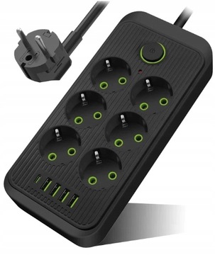 Listwa ZASILĄCA PRZEDŁUŻACZ 2m 6 gniazda + 4x USB
